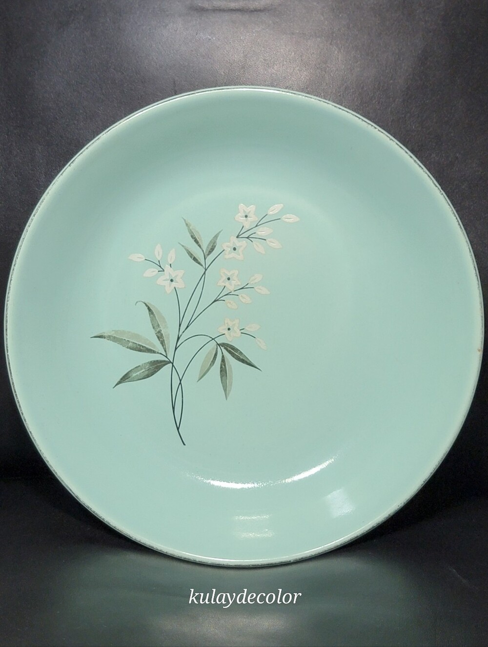 Vintage 1950s WS George Aqua Green Floral Plate 8” White Flower MCM Dinnerware
